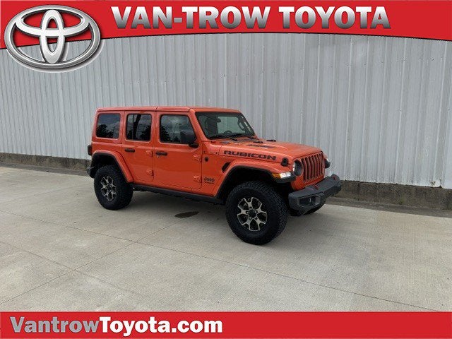 2019 Jeep Wrangler Rubicon in Punkn Metallic Clearcoat — front three-quarter view