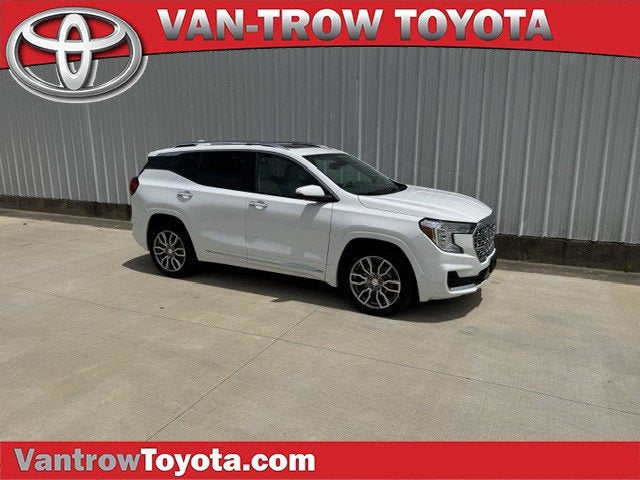 2024 GMC Terrain Denali in Summit White — front three-quarter view