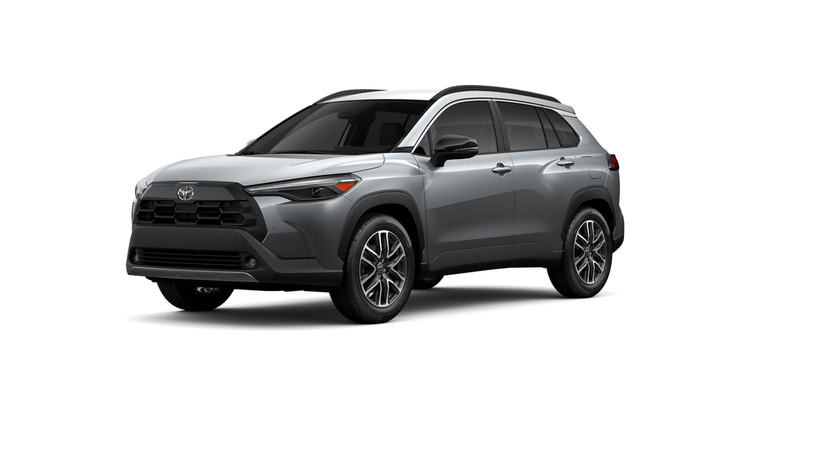 2026 Toyota Corolla Cross XLE in Sonic Silver — front three-quarter view
